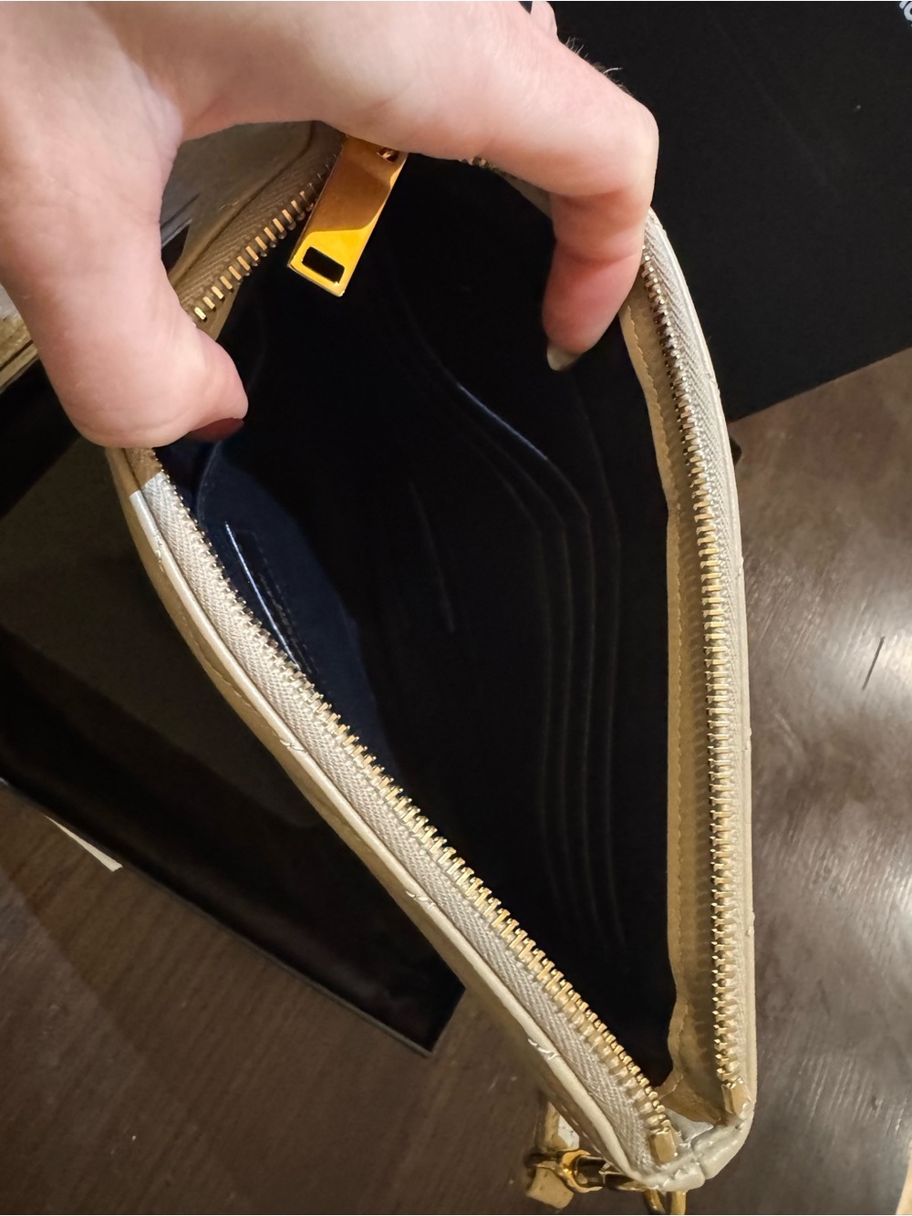 Saint Laurent Beige Quilted Leather Wristlet with Gold YSL Logo - Picture 3 of 3